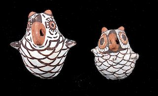 Pair of Acoma Polychrome Pottery Owl Effigy Figure