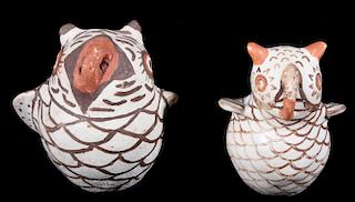 Pair of Zuni Polychrome Pottery Owl Effigy Figures