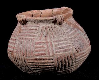 Early Anasazi Native American Grooved Pottery Jar