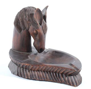 Carved Wooden Horse Head Ashtray or Catch All