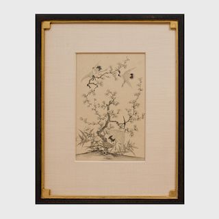 Japanese School: Cranes with a Tortoise and Blossoms ; and Wild Geese and Blossoms
