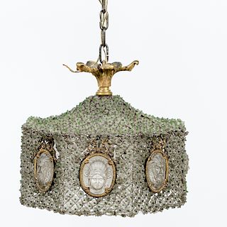 Continental Gilt Bronze & Crystal Hanging Lamp