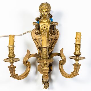 Gilt Bronze 3-Light Wall Sconce, Early 20th C.