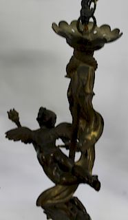 Fine Quality Antique Bronze Putti Form Chandelier