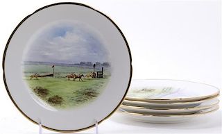Five English Porcelain Plates, Diameter 8 1/2 inches.