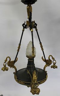 Patinated and Gilt Bronze Empire Style Chandelier