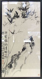 Chinese Ink Painting. Bamboo and Rock.