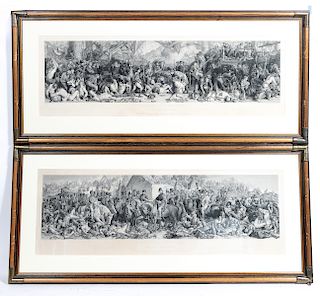 Pair, Large 19th C. Battle Scene Engravings