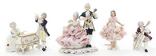 A Collection of Dresden Porcelain Figures, Height of tallest 4 5/8 inches.