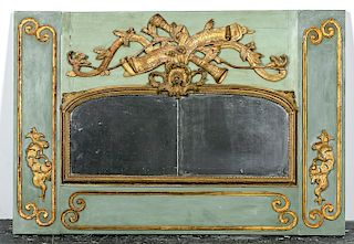 French Gilt & Painted Frame Trumeau Mirror