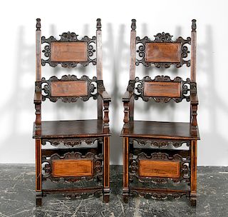 Pair of 17th c. Style Carved Walnut Armchairs