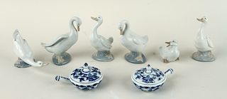 8 PORCELAIN ITEMS MARKED LLADRO AND MEISSEN