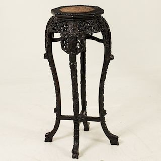 CHINESE TEAKWOOD CARVED OPEN WORK STAND