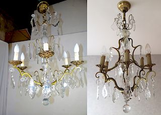 TWO FRENCH BRONZE AND CRYSTAL CHANDELIERS