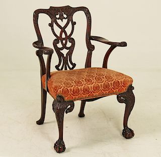 IRISH CHIPPENDALE STYLE EAGLE CARVED ARM CHAIR