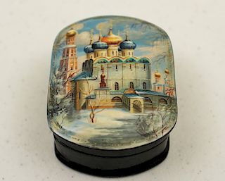RUSSIAN HANDPAINTED  BLACK LACQUER BOX