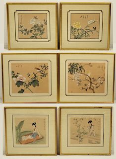 GROUP OF 6 MISC. JAPANESE PAINTINS ON SILK