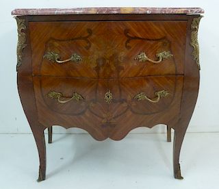 MARBLE TOP LOUIS XV STYLE INLAID COMMODE