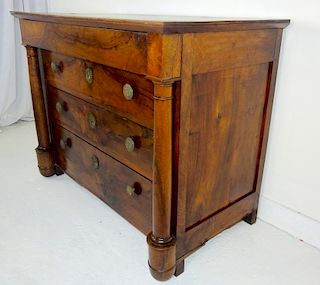 FRENCH EMPIRE FIGURED WALNUT COMMODE