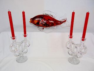 3 PIECE LOT OF MURANO AND BACCARAT STYLE CRYSTAL