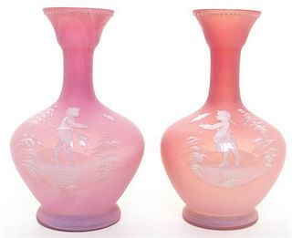 Two Mary Gregory Style Vases, Height 8 inches.