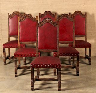 SET OF 6 LOUIS XIV STYLE OAK UPHOLSTERED CHAIRS