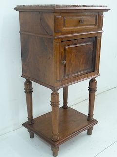 FRENCH WALNUT MARBLE TOP NIGHT STAND