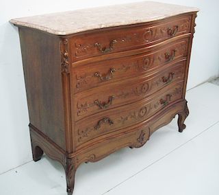 LOUIS XV STYLE MARBLE TOP WALNUT COMMODE