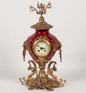 FRENCH GILT BRONZE AND PORCELAIN MTD CLOCK