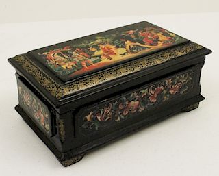 RUSSIAN LACQUERED MUSIC JEWELRY BOX