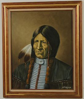 CHANG LEE,  O/C PAINTING OF NATIVE AMERICAN INDIAN