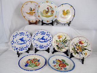 MISC. LOT OF 9 FRENCH FAIENCE PLATES