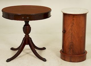 2 PC., MARBLE TOP POT CUPBOARD/LAMP TABLE