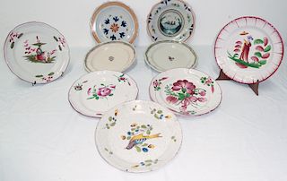 LOT OF 9 FRENCH HANDPAINTED FAIENCE PLATES