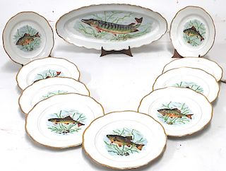 10 PC. FRENCH PORCELAIN FISH SERVICE