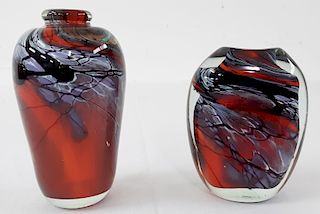 2 SIGNED FRENCH HANDBLOWN VASES