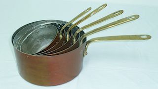 NEST OF 5 GRADUATING COPPER CULINARY PANS