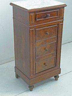 FRENCH MARBLE TOP BURL WALNUT COMMODE