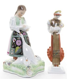 Two Herend Porcelain Figures, Height of taller 8 1/4 inches.