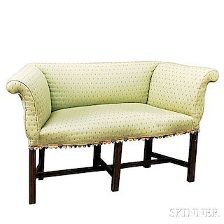 Diminutive Chippendale-style Upholstered Mahogany Corner Sofa