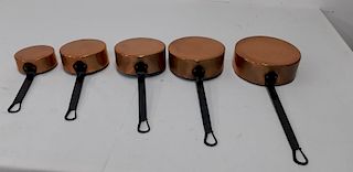 SET OF 5 GRADUATING FRENCH COPPER PAN
