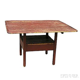 Country Red-painted Pine Square-top Hutch Table