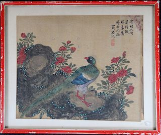 Chinese, Antique Signed Bird Painting on Silk