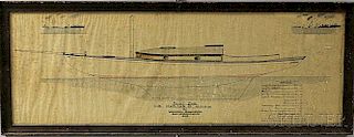 Framed Pen and Ink Yacht Plan on Silk