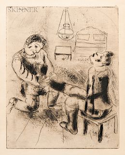 Marc Chagall (Russian/French, 1887-1985)  Pétrouchka retire les bottes