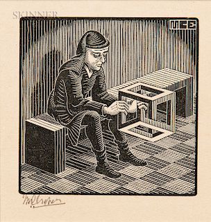 M.C. Escher (Dutch 1898-1972)  Man with Cuboid