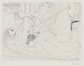 Pablo Picasso (Spanish, 1881-1973)  La maison tellier, filles entre elles, Degas sidéré
