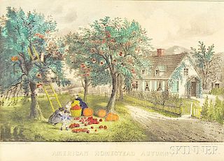 Small Framed Currier & Ives Lithograph American Homestead Autumn