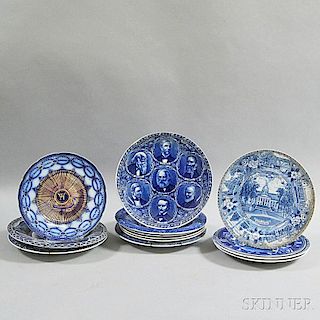 Thirteen Blue and White Transfer-decorated Plates