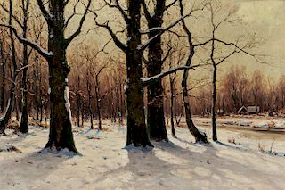 Walter Moras (German, c. 1856-1925)  Sunlight through Trees in Winter